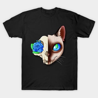 Blue Rose Cat Skull T-Shirt